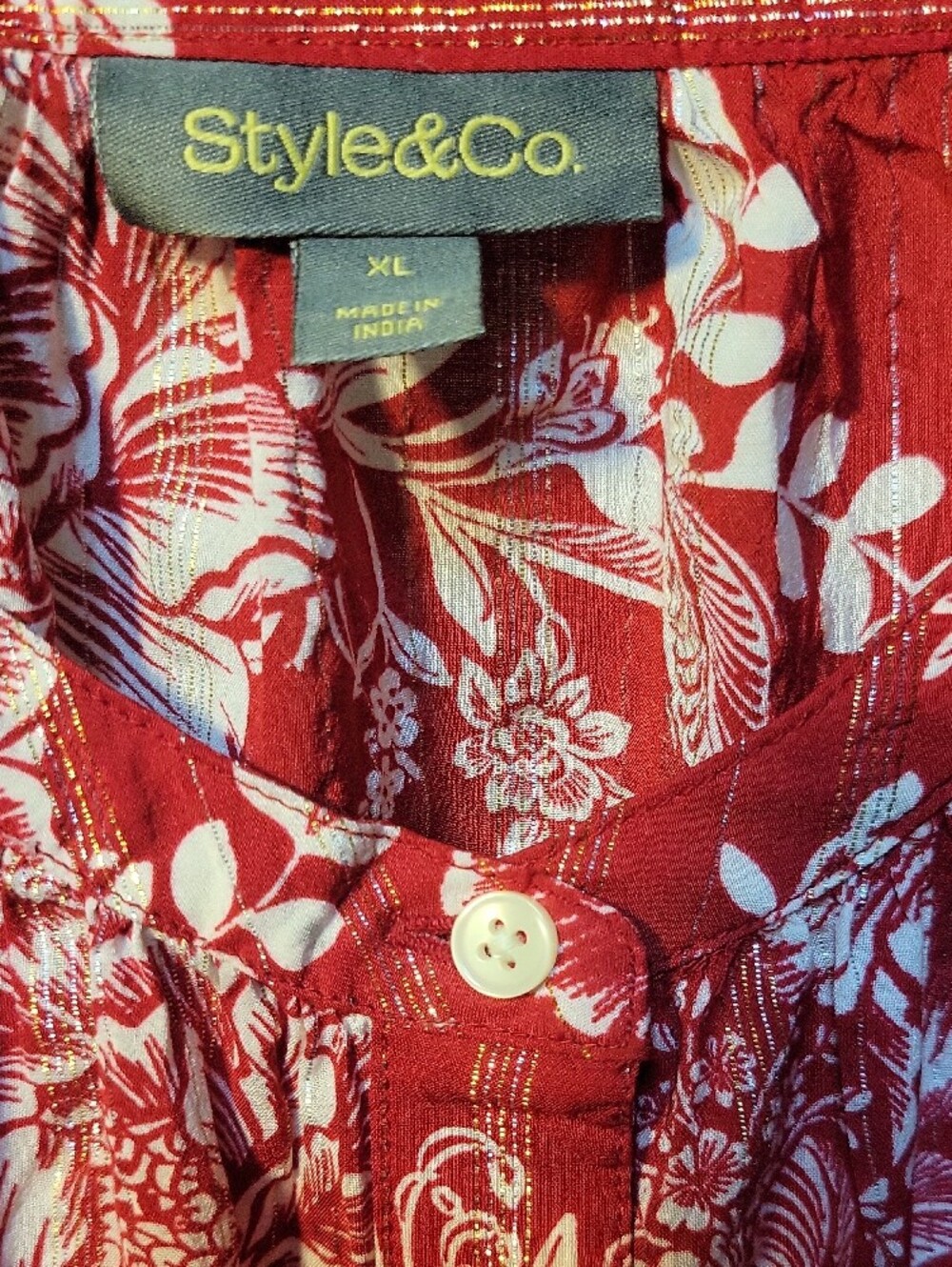Style & Co. Red Floral Button-Front Ruffle Blouse - Picture 4 of 5